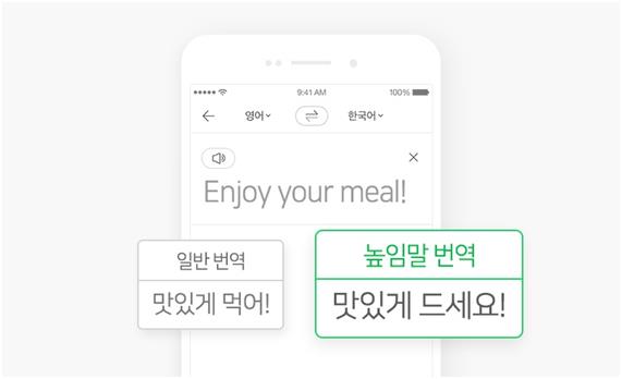 네이버 파파고 높임말 번역 기능 이용 화면. 네이버 제공