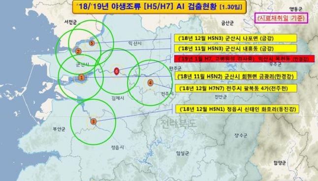 2018~2019년 전북지역 야생조류 AI 검출 현황. 전북도 제공