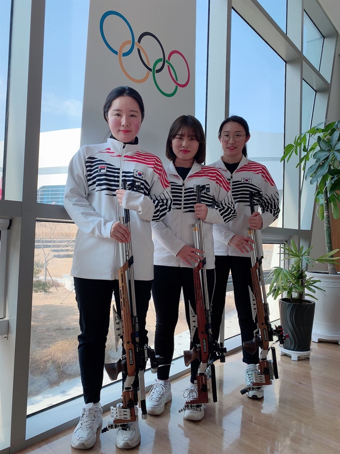 여자 공기소총 10m 국가대표 3인방 정은혜(왼쪽부터), 금지현, 임하나.