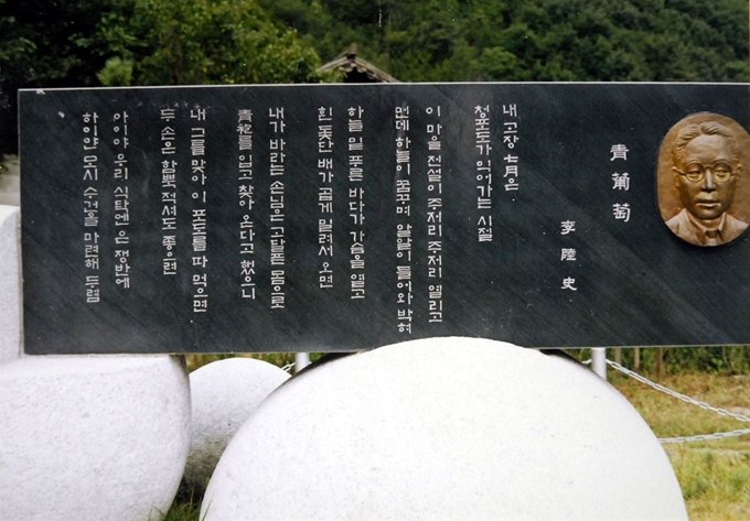 경북 안동에 세워진 이육사 ‘청포도’ 시비. 한국일보 자료사진.