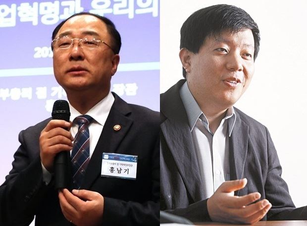 홍남기 경제부총리와 이재웅 쏘카 대표. 연합뉴스, 한국일보 자료사진