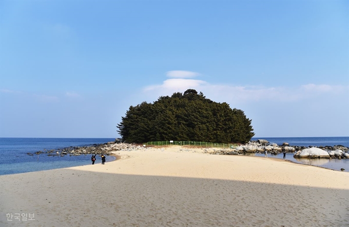 금강산콘도 앞 작은 섬과 연결된 마차진해변.