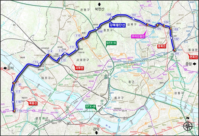 강북횡단선 노선도. 서울시 제공