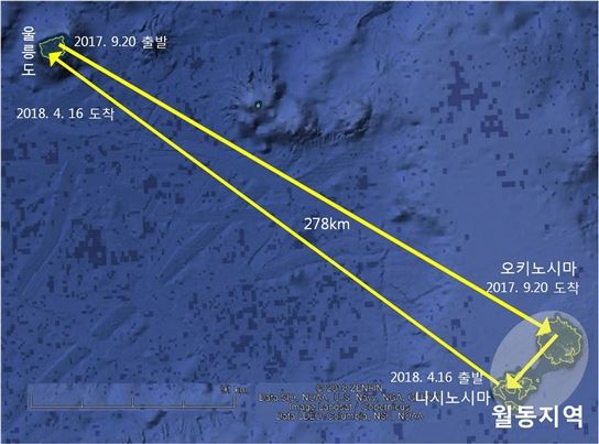 흑비둘기 이동경로. 국립생태원 제공