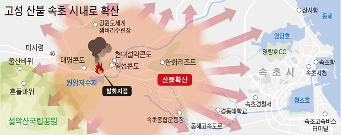 [저작권 한국일보]고성 산불 속초 시내로 확산 / 김문중 기자