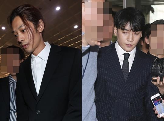 정준영, 승리을 향한 또 하나의 의혹이 제기됐다. 사진은 지난달 두 사람이 각각 경찰 조사에 출석할 당시의 모습이다. 한국일보 DB