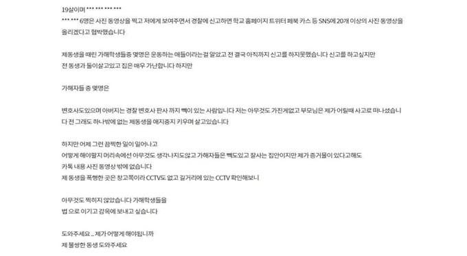 A씨가 올 2월 청와대 국민청원 게시판에 '도와주세요'라는 글을 올리자 열흘 만에 10만명 이상의 동의했다. 하지만 이 글은 거짓으로 드러나 삭제된 상태다. 경찰은 A씨를 검찰에 넘겼다. 경기남부경찰청 제공