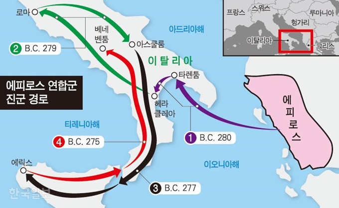 [저작권 한국일보]에피로스 연합군진군 경로/ 강준구 기자/2019-05-16(한국일보)