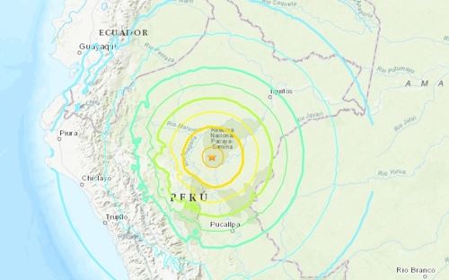 페루 중북부 지역에서 26일 규모 8.0의 강진이 발생했다. USGS 웹사이트 캡처