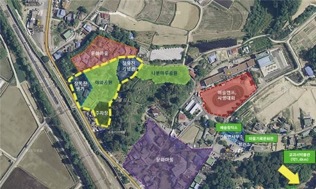 고 장욱진 화백 생가와 기념관 등을 아울러 그의 고향 일대에 조성하려는 그림마을 조성안. 세종시 제공.