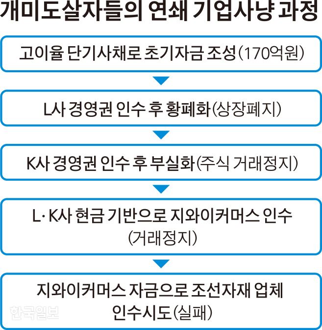 개미도살자들의 연쇄 기업사냥 과정. 그래픽=김경진 기자