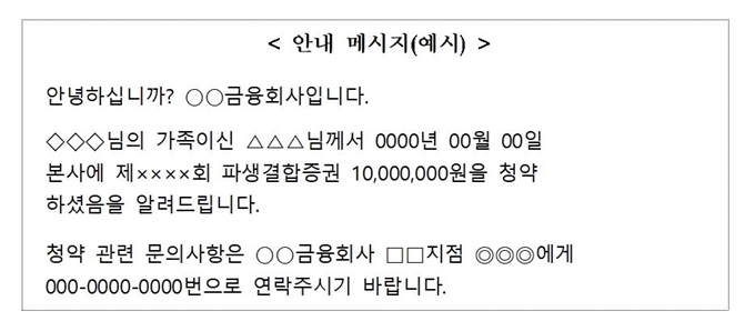 올해 10월부터 시행 예정인 고령층 금융상품 가입 안내 메시지 예시. 금융위원회 제공