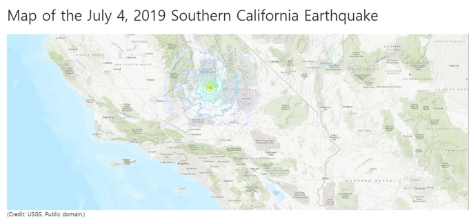미국 캘리포니아주 남부 컨카운티의 리지크레스트에서 4일 오전 10시 33분 규모 6.4의 강진이 발생했다. 미 지질조사국 홈페이지 캡처
