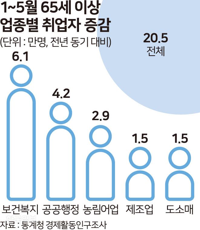 65세이상 업종별 취업자 증감. 그래픽=송정근 기자