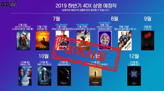 한때 일부 영화들이 4DX로 재개봉한다는 소문이 퍼졌다. 그러나 CGV 측은 12일 해당 소문은 사실이 아니라고 해명했다. CGV 4DX 페이스북 캡처