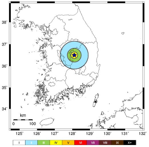 경북 상주 지진 발생 위치. 기상청 제공.