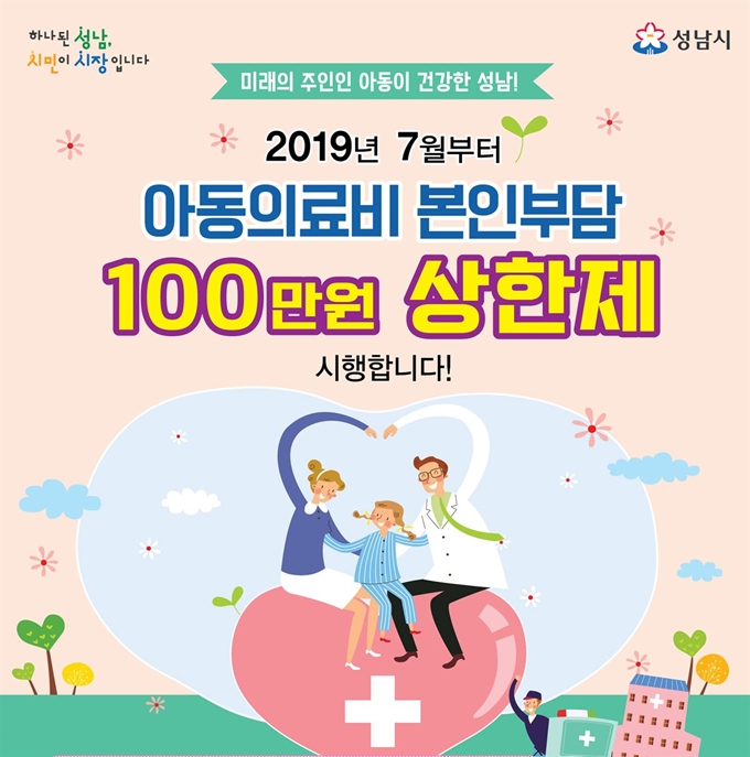 성남시 아동의료비 100만원 상한제 시행 안내 포스터. 성남시 제공