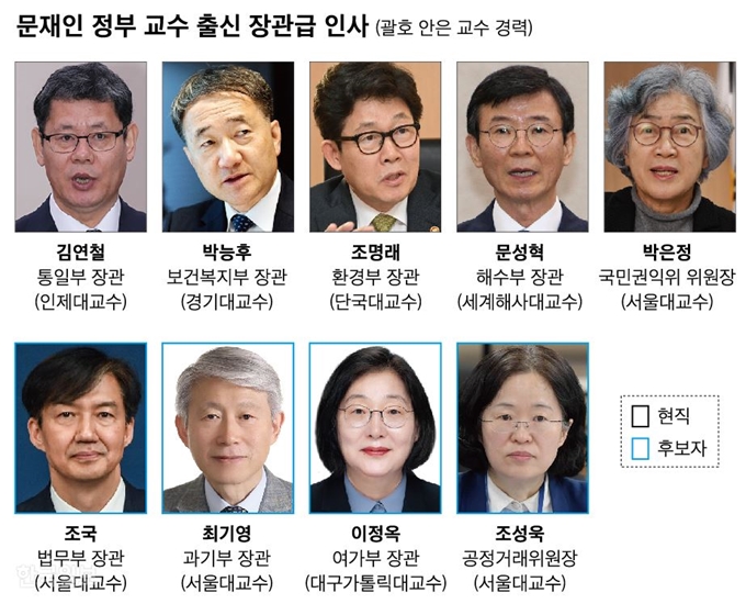 문재인 정부 교수 출신 장관급 인사. 그래픽=신동준 기자