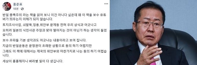 책 '반일 종족주의'를 비판한 홍준표 전 자유한국당 대표의 사회관계망서비스(SNS). 홍준표 전 한국당 대표 페이스북 캡처