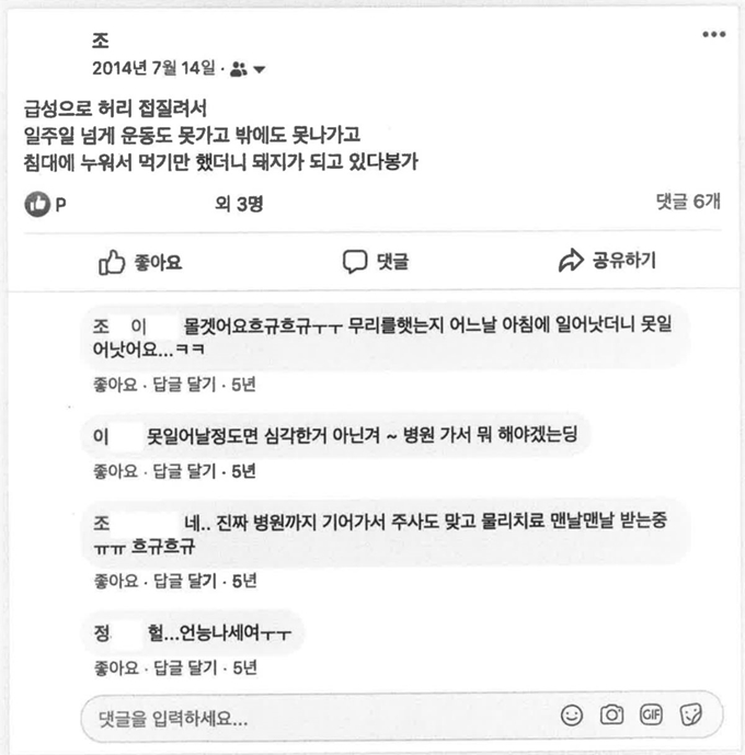 조 후보자 측이 진단서 대신 제출한 딸 조모씨 페이스북 글. 김도읍 의원실 제공