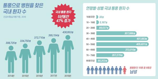 연령별/성별 국내 통풍 환자 수