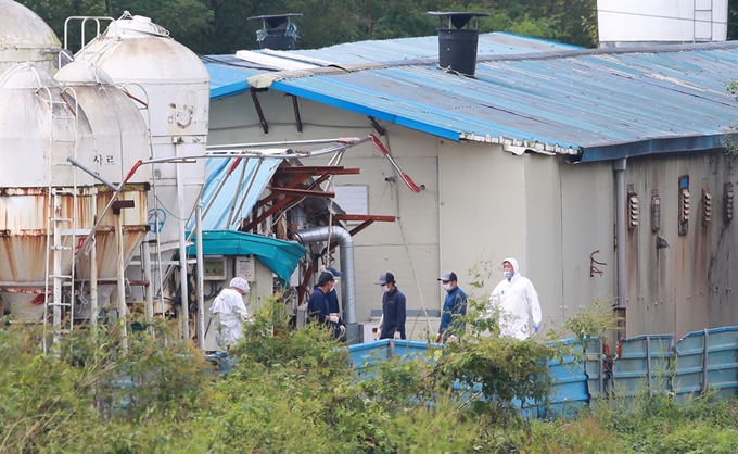 17일 돼지 전염병인 아프리카돼지열병(ASF)이 발생한 경기도 파주시의 한 양돈농장에서 방역 당국 관계자들이 역학 조사 및 살처분 준비를 하고 있다. 연합뉴스