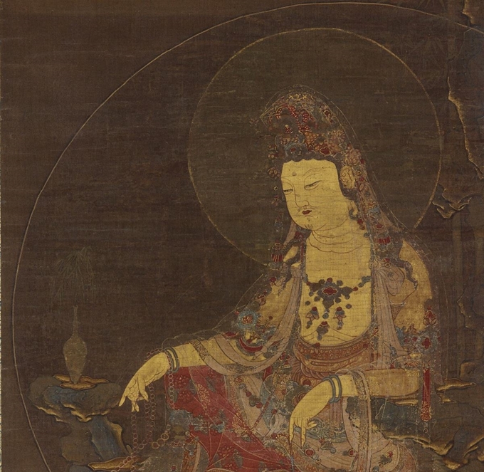 웹사이트 ‘고려불화 자세히 보기’(Goryeo Buddhist Painting: A Closer Look)에 개재된 대표적인 고려불화 ‘수월관음도’의 일부 모습. 문화재청 제공