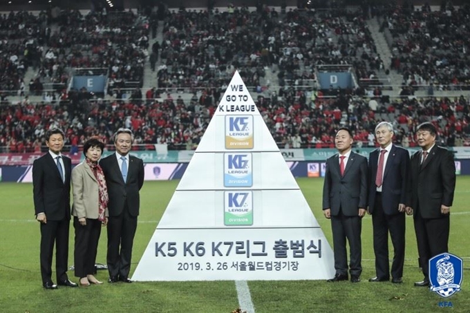 지난 3월 26일 서울월드컵경기장에서 열린 K5, K6, K7 출범식. 대한축구협회 제공