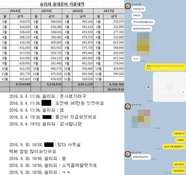 TS 측이 슬리피의 주장에 반박하며 휴대폰비 내역과 메신저 대화 내용 등을 공개했다. TS 제공