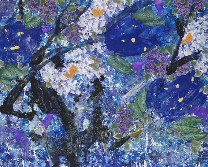 안진의 작가의 ‘꽃의 시간(The Time of Flowers)’, 162.2×130.3㎝, 장지에 석채 혼합재료, 2019. 갤러리두인 제공