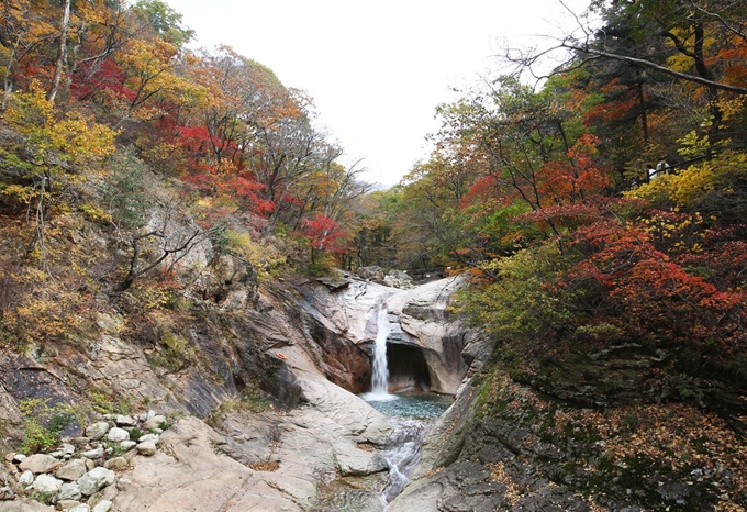 단풍과 어우러진 용소폭포