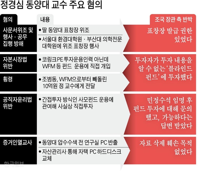 정경심 동양대 교수 주요 혐의. 그래픽=강준구 기자