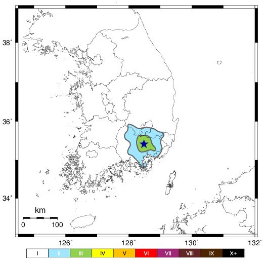 경남 창녕 지진발생위치. 기상청 제공