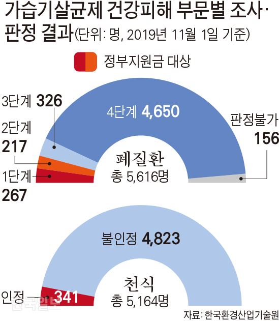 가습기살균제 건강피해 부문별 조사ㆍ판정 결과. 그래픽=김문중 기자