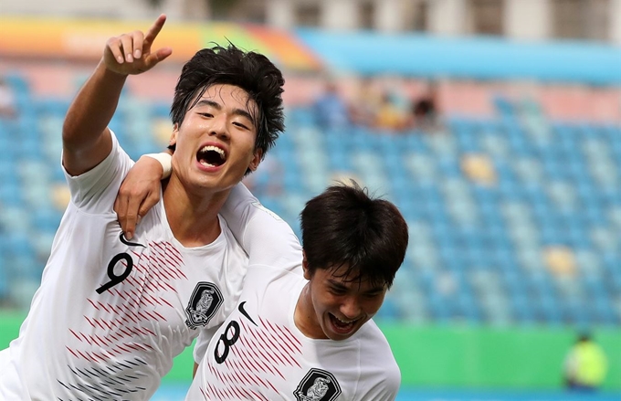 6일 브라질 에스타지우 올림피쿠 고이아니아 경기장에서 열린 FIFA U-17 월드컵 한국과 앙골라의 16강전에서 최민서가 골을 넣은 후 환호하고 있다. 고이아니아=연합뉴스