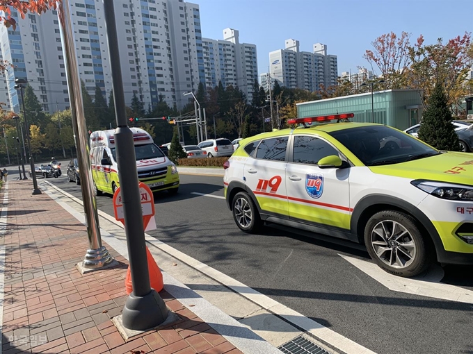 [저작권 한국일보] 6일 오전10시46분 독도 헬기추락 세번째 실종자를 태운 구급차가 대구 달서구 계명대 동산병원에 도착했다. 윤희정기자 yooni@hankookilbo.com