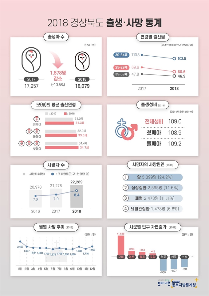 경북도 2018 출생ㆍ사망 통계. 동부지방통계청 제공