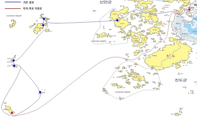 목포~신안 가거도간 항로도