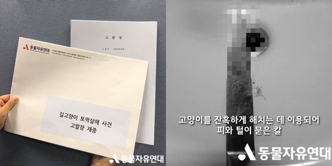 동물자유연대 측은 피의자가 올린 사진들을 바탕으로 경찰에 고발장을 제출했다. 동물자유연대 페이스북