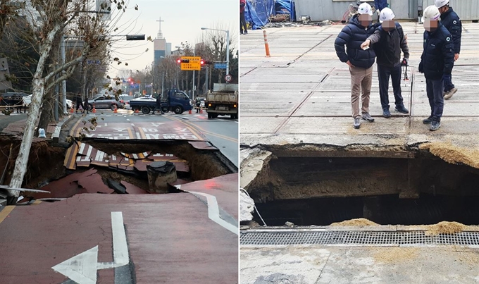 21일 경기 고양시 일산동구 백석동의 한 공사장 인근 도로가 무너져 내린 데 이어 22일에는 서울 영등포구의 공사장 현장에서 지반이 무너졌다. 연하뷰스