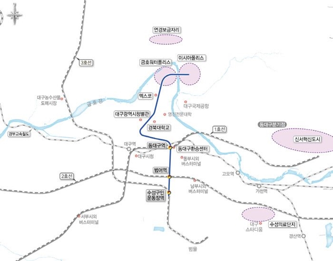 대구도시철도 엑스코선 노선도. 대구시 제공