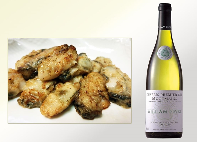 필자가 만든 굴 뫼니에르와 샤블리 프리미에크뤼(William Fevre Chablis 1er Cru Montmains). ©김성실, 와이너리 홈페이지 캡처