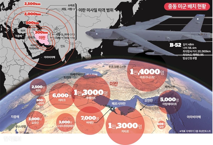 중동미군 배치 현황. 그래픽=송정근 기자