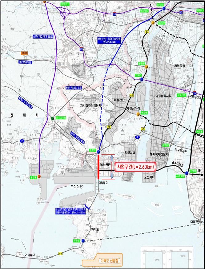가덕대교~송정IC 입체화도로 건설 위치도