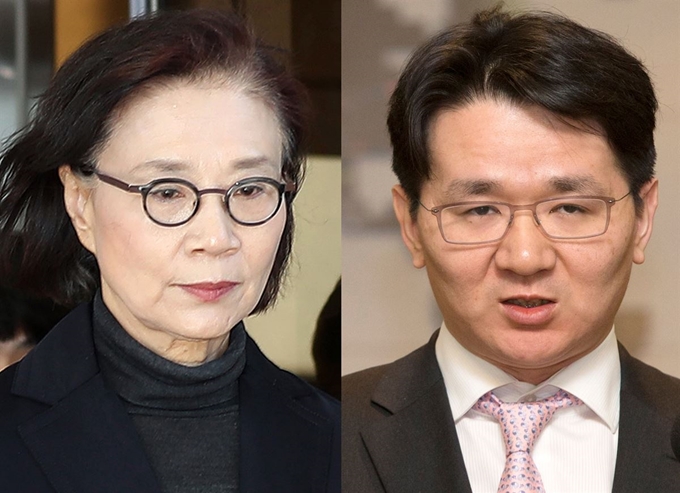 ‘남매의 난’에서 ‘모자의 난’으로까지 번진 한진 총수 일가의 갈등과 관련해 이명희(왼쪽) 정석기업 고문과 조원태 한진그룹 회장이 일단 사태 수습에 나섰다. 이 고문과 조 회장은 지난해 말 공동명의의 사과문을 내고 “지난 크리스마스에 이명희 정석기업 고문 집에서 있었던 불미스러운 일로 인해 많은 분께 심려를 끼쳐드린 점에 대해 깊이 사죄 드린다”고 말했다. 연합뉴스