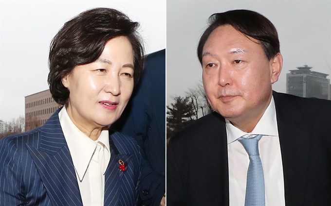 추미애(왼쪽) 법무부 장관과 윤석열 검찰총장. 연합뉴스