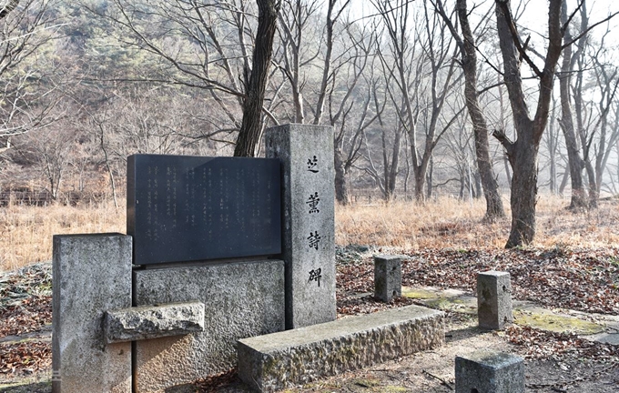 주실마을 동구 숲인 ‘시인의 숲’에 ‘지훈 시비’가 세워져 있다.