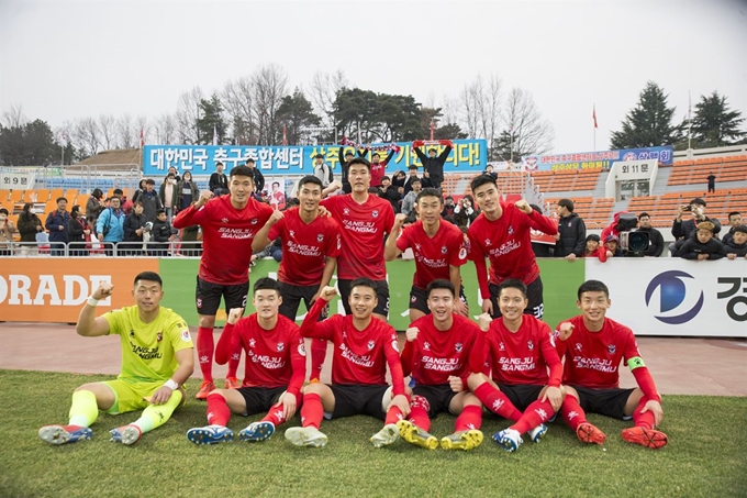 지난 시즌 상주상무 선수단 모습. 한국프로축구연맹 제공