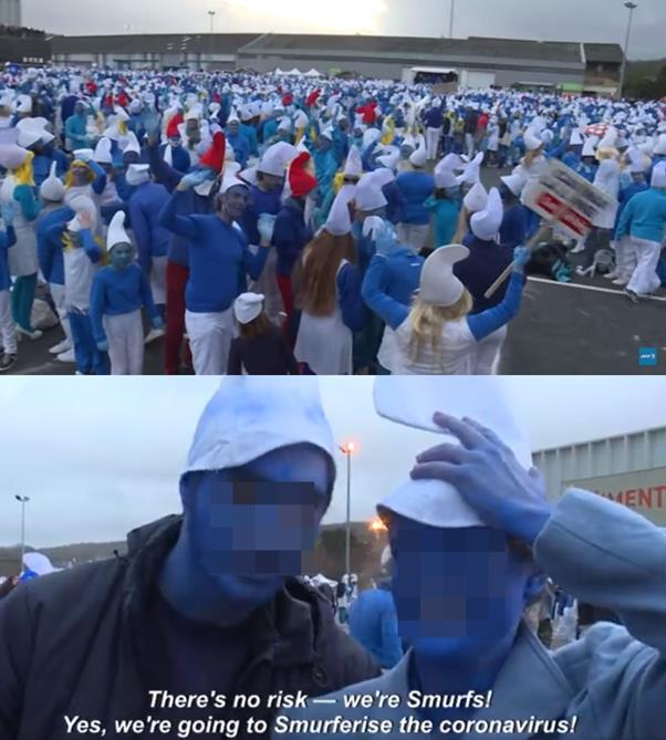 프랑스 서부에서 지난 7일(현지시간) 열린 ‘스머프 축제’. 유튜브 캡처