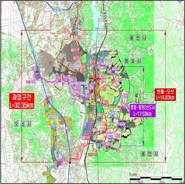 경기도 도시철도망 구축계획(동탄도시철도) 노선도. 경기도 제공
